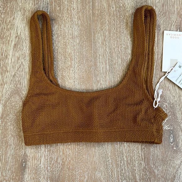 Good American Crinkle Scoop Bra in Bronze Brown 001 Size 00/0 - Picture 3 of 9